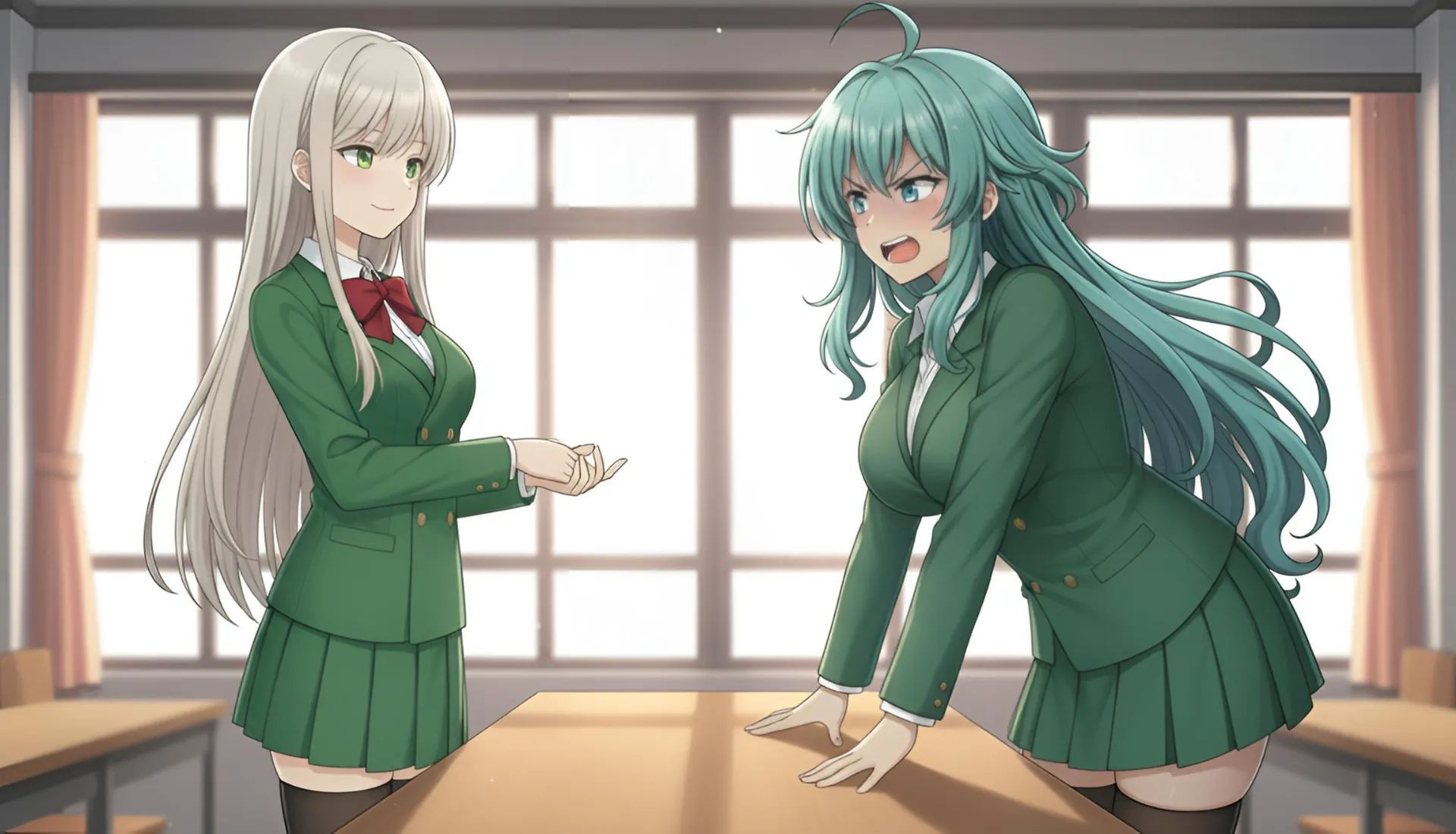 席替えでソニアがユコから座席を譲ってもらうよう叫ぶ場面