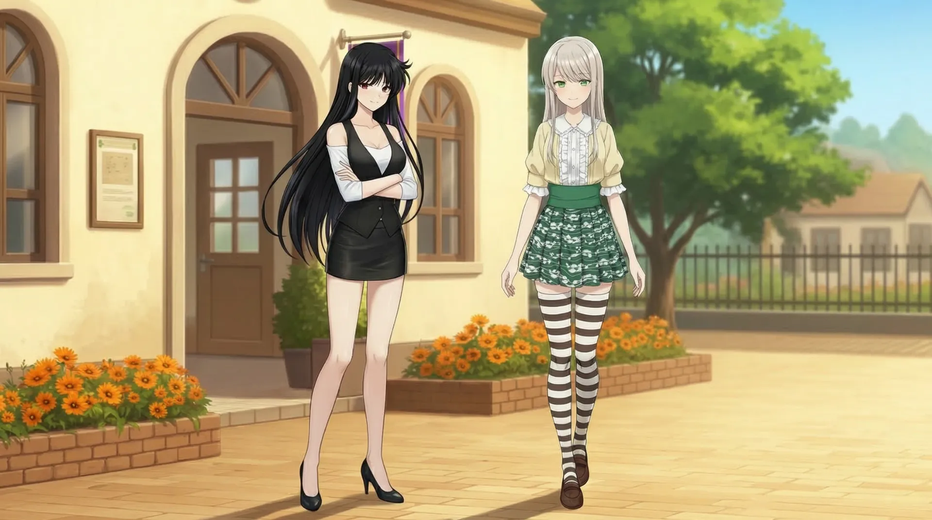 リリスとユコが、駅前に普段と違う格好で現れた場面