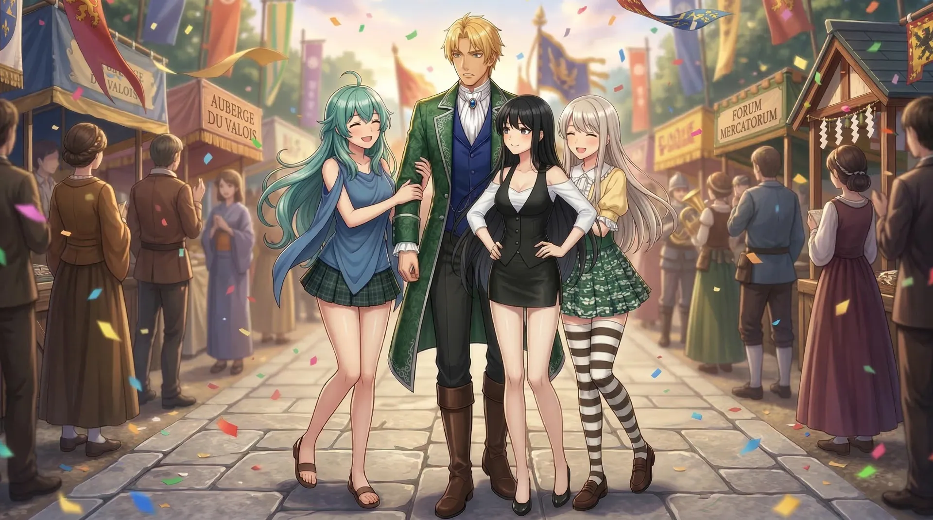 ラムリーザが、ソニアとリリスとユコに囲まれて困惑する場面