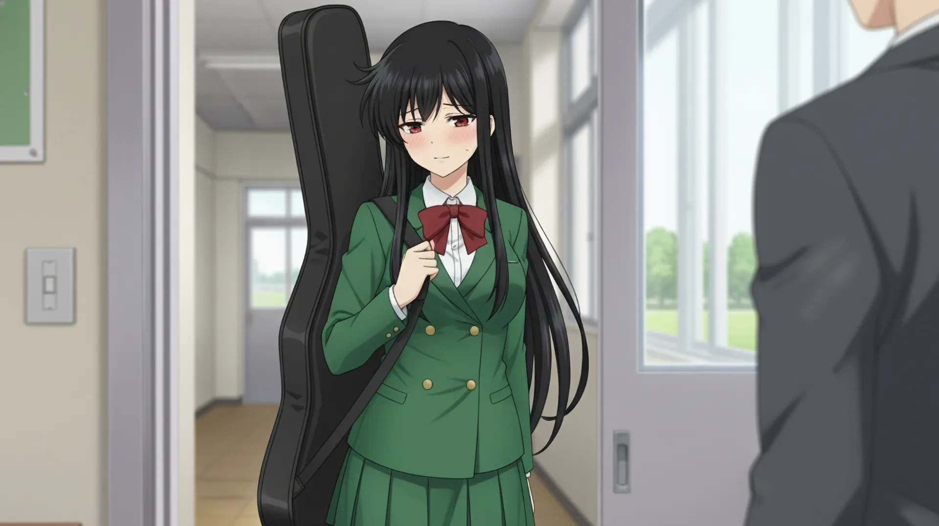 担任の先生に連れられて、リリスが教室に入ってきた場面