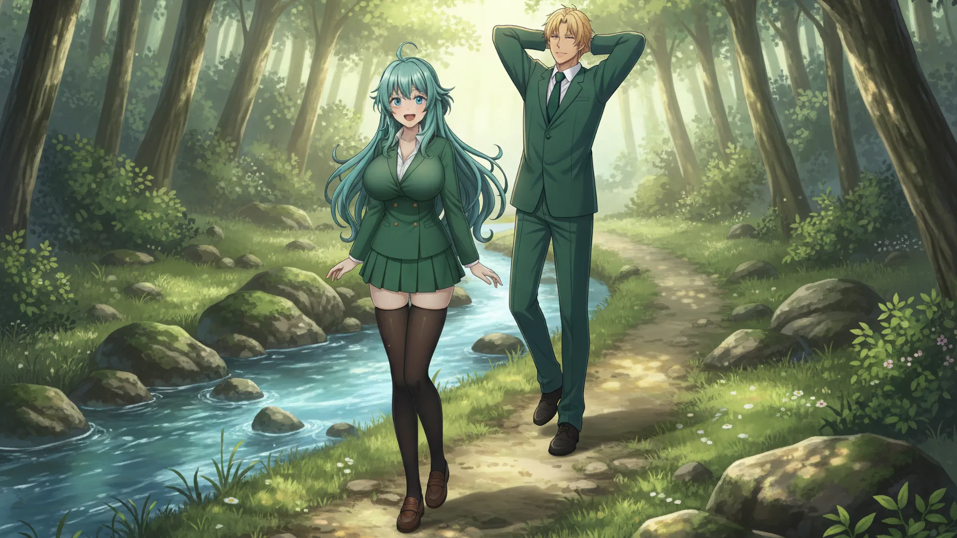 ラムリーザとソニアが、裏山を流れる川に沿って歩き始めた場面