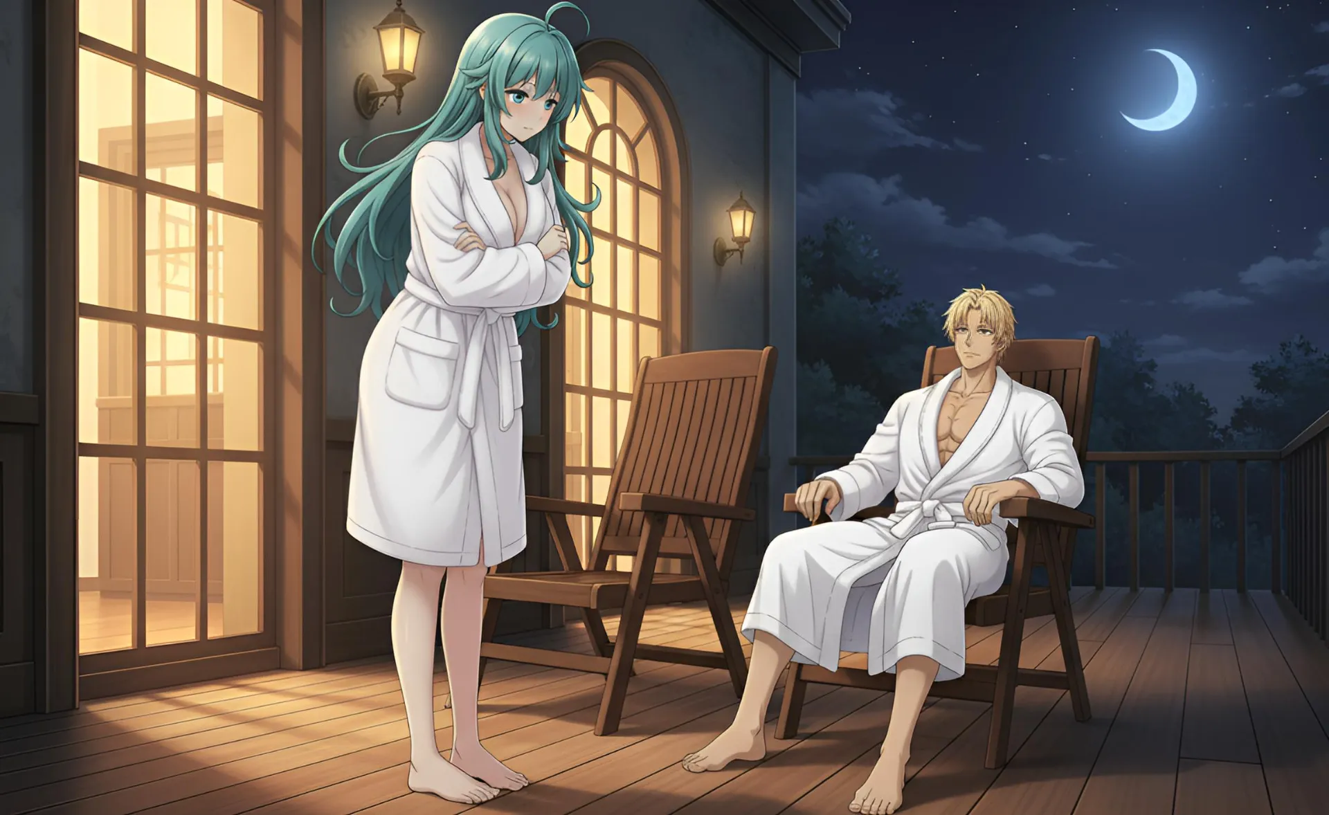 ソニアが、胸を抱えて猫背になってバルコニーに出てきた場面