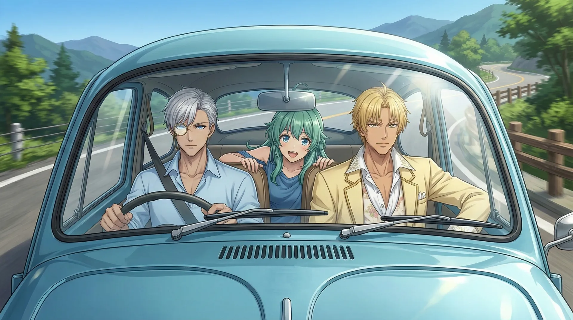 ソニアが、後部座席から身を乗り出して話しかけてくる場面