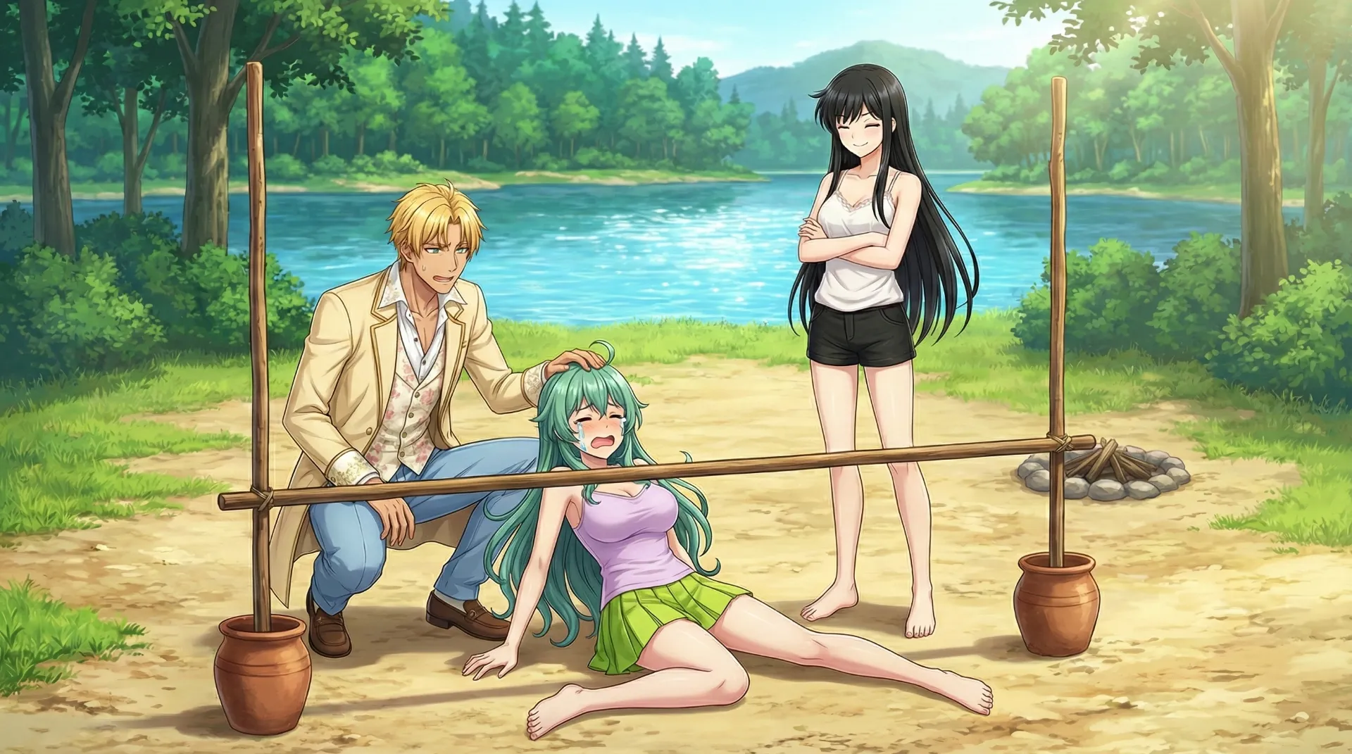 ソニアが、棒くぐりゲームに失敗して号泣する場面