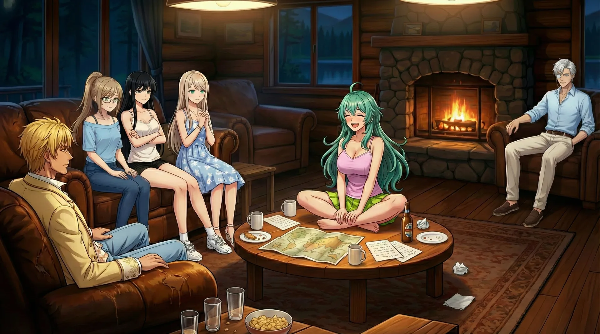 外では雨が降っているコテージの中で、ラムリーザの夢物語をみんなで語る場面