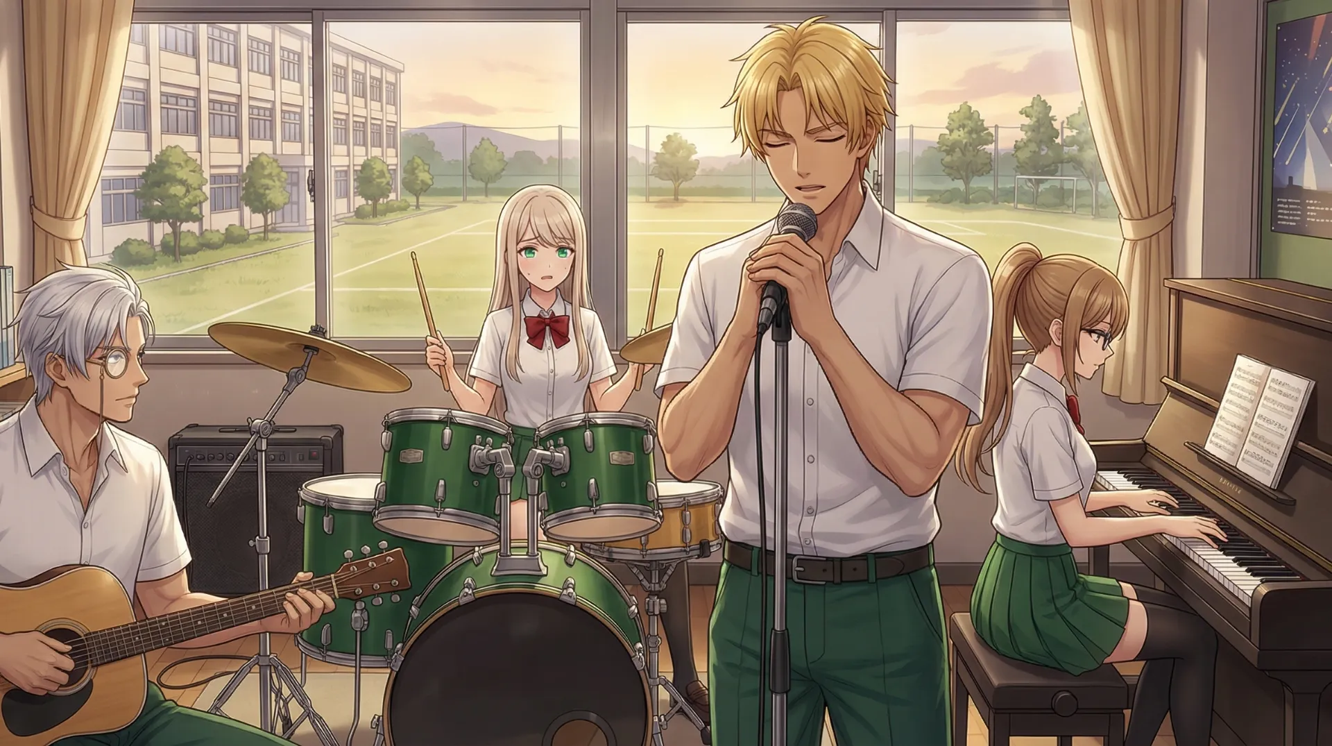 ラムリーザがリゲルとロザリーンの伴奏に合わせてバラードをしっとりと歌い始めた場面